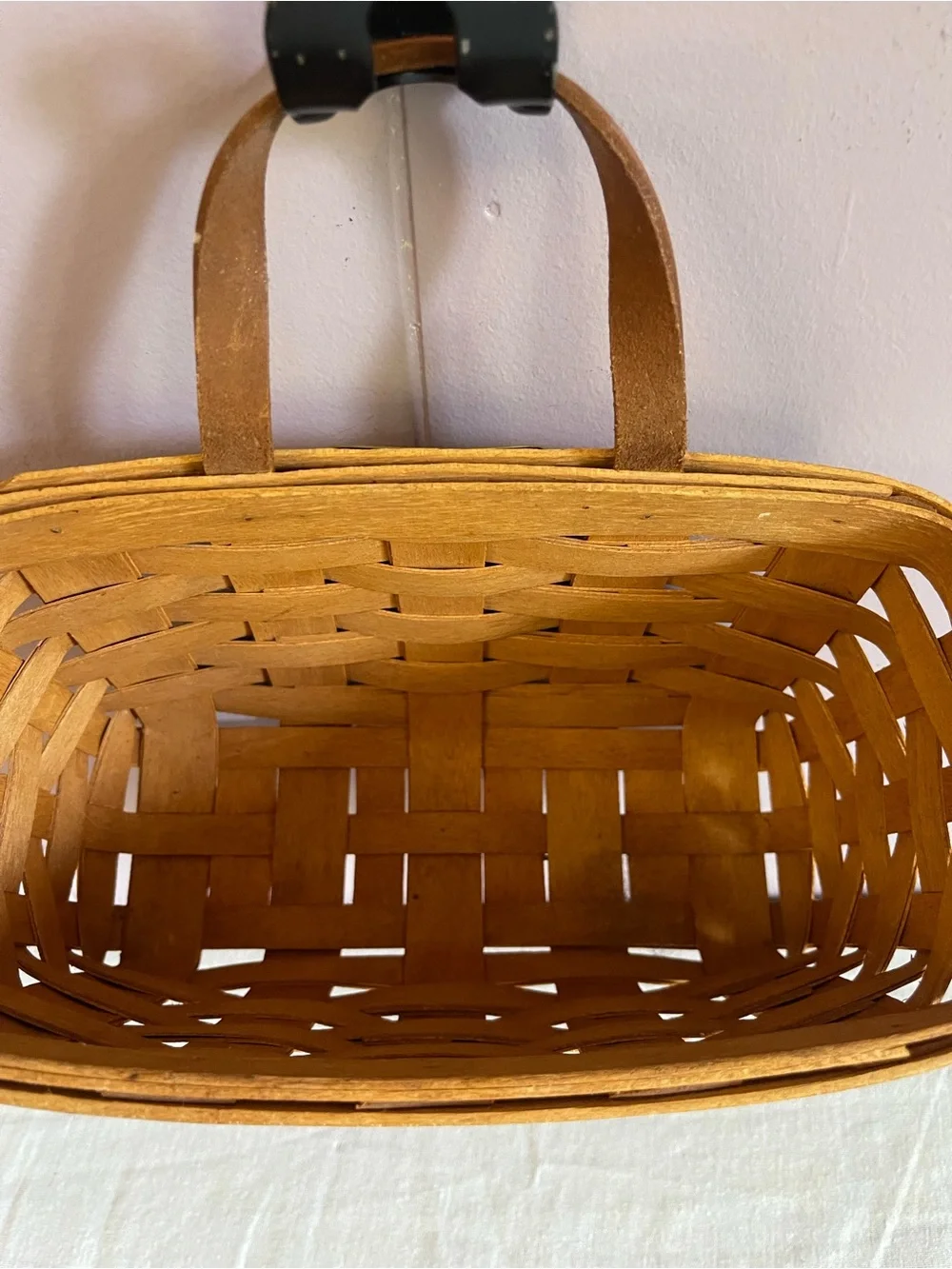 Longaberger woven basket in warm tan